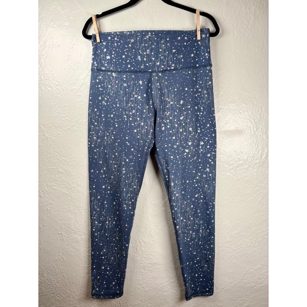 Aerie Chill Play Move Leggings Blue Silver‎ Metallic Star XL Celestial Space